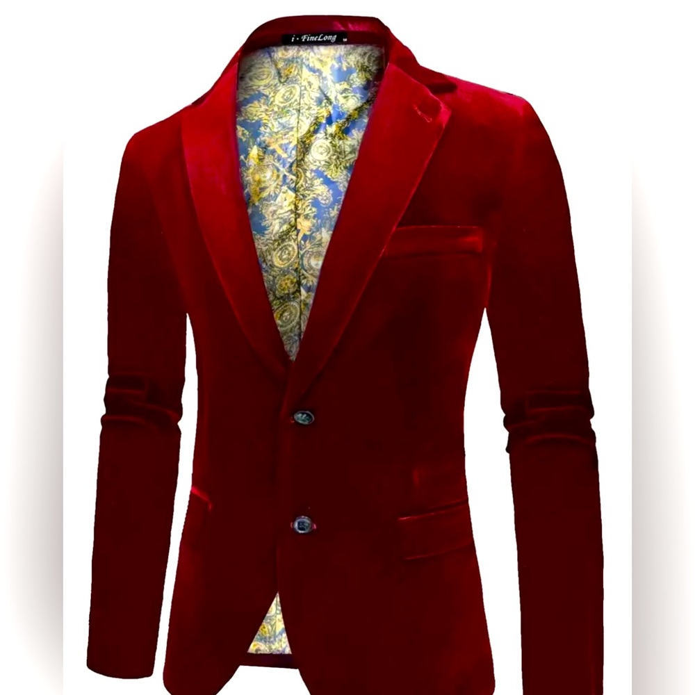 Velvet burgundy designer two button blazer